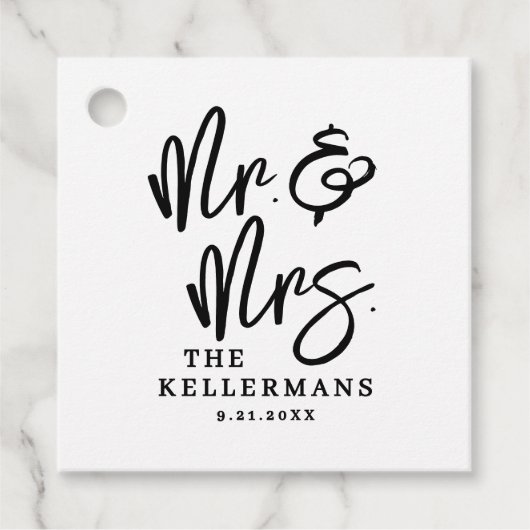 Étiquettes Cadeau Personalized Black White Script Wedding (Devant)