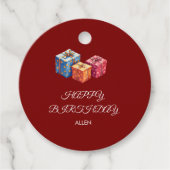 Étiquettes Cadeau Personalized Red & White "Happy Birthday"Round (Devant)
