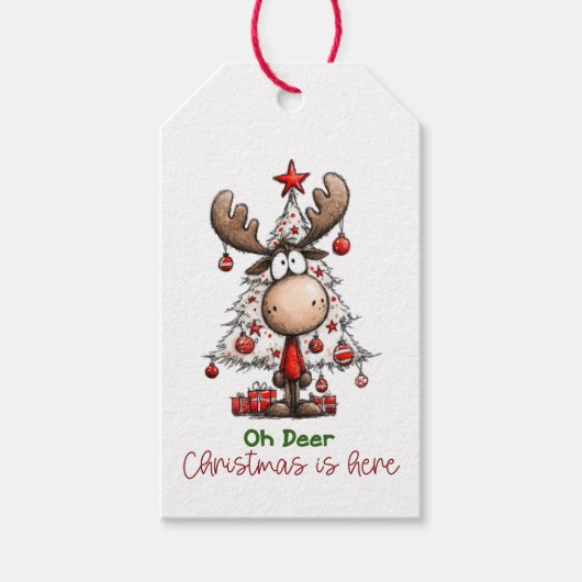 Étiquettes-cadeau Personalized Reindeer “Oh Deer Christmas Is Here” (Devant)