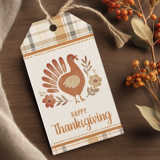 Étiquettes-cadeau Personalized Vintage Plaid Thanksgiving