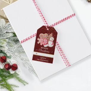 Étiquettes-cadeau Personnalisé, Joyeux Noël, Rouge et Or, Cookies