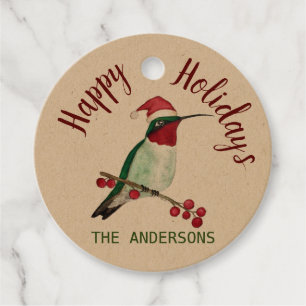 Étiquettes Cadeau Personnalisé Kraft Happy Holidays Père Noël Hummin