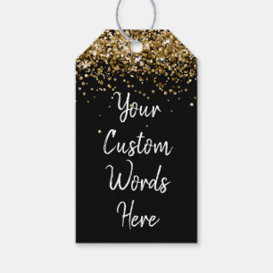 Étiquettes-cadeau Personnalisé Noir Blanc et Doré Paillettes Personn