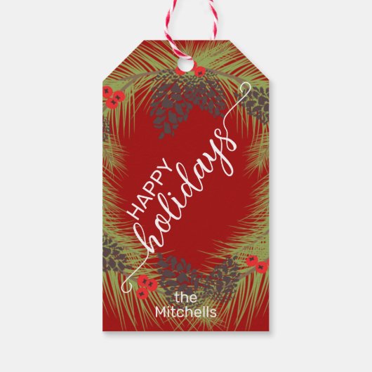 Étiquettes-cadeau Personnalisé Simple Élégant Pinecones Rouge Foncé  (Dos)