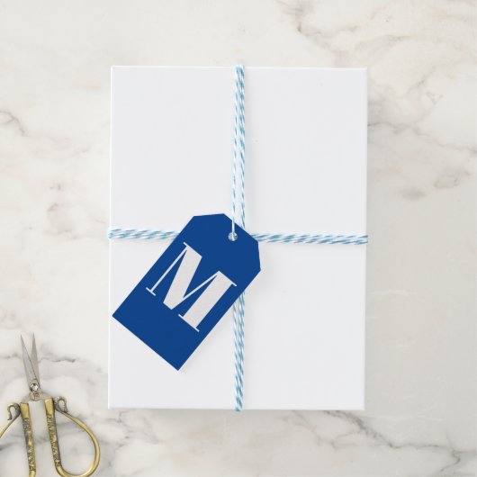 Étiquettes-cadeau Personnaliser monogramme initial bleu blanc (Avec de laficelle)