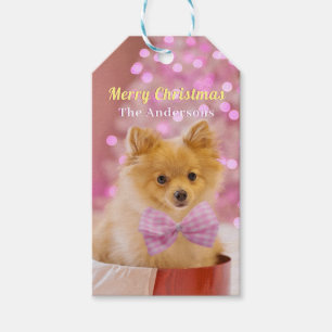 Étiquettes-cadeau Personnalisez Joyeux Noël & Nom, Chien mignon/Arbr