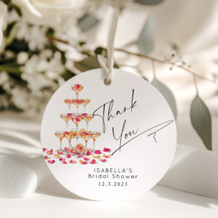 Étiquettes Cadeau Pétales et Prosecco Merci nuptial rose chaud