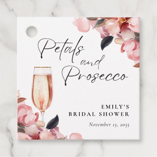Étiquettes Cadeau Pétales & Prosecco Floral Fête de Mariage (Devant)
