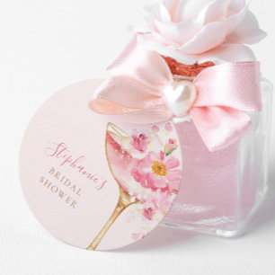 Étiquettes Cadeau Pétales roses et prosecco Fête de mariage floral