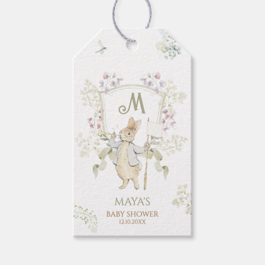 Étiquettes-cadeau Peter le Lapin Monogramme Fête de Naissance Garçon (Devant)