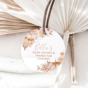 Étiquettes Cadeau Petit Baby shower Citrouille Chute rose Fleur Fave