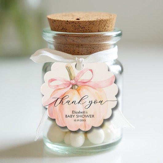 Étiquettes Cadeau Petit Baby shower Citrouille de Bow rose