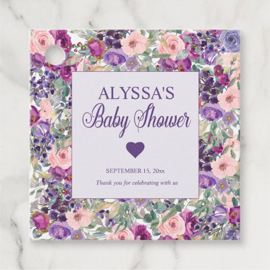Étiquettes Cadeau Petit Baby shower de fille rose violet (Devant)