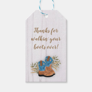 Étiquettes-cadeau Petit Baby shower en bois blanc Cowboyl Bootie