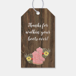 Étiquettes-cadeau Petit Baby shower en bois foncé Bootie