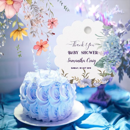 Étiquettes Cadeau Petit Baby shower Hydrangea bleu doux