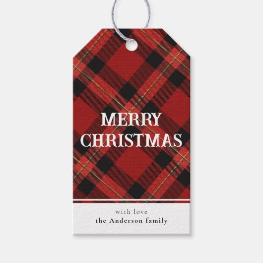 Étiquettes-cadeau Petit Buffle rouge simple Plaid Joyeux Noël (Devant)