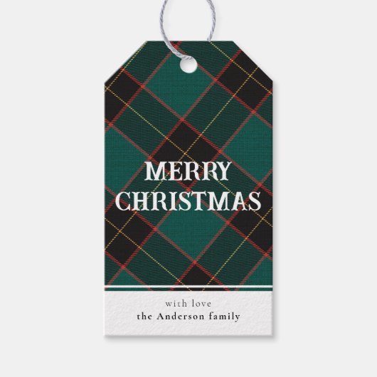 Étiquettes-cadeau Petit Buffle vert simple Plaid Joyeux Noël (Devant)