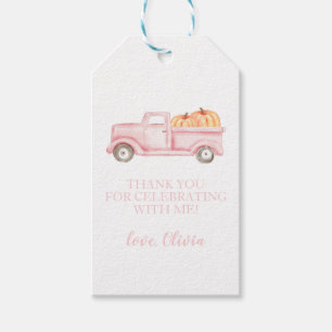 Étiquettes-cadeau Petit camion rose Citrouille premier anniversaire 