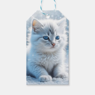 Étiquettes-cadeau Petit chaton blanc dans Noël de neige