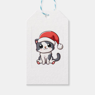 Étiquettes-cadeau Petit chaton de Noël portant le chapeau de Père No