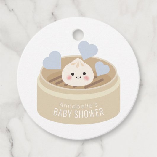Étiquettes Cadeau Petit Merci en Baby shower bleu Dumpling (Devant)