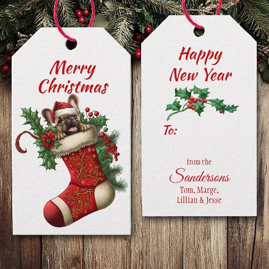 Étiquettes-cadeau Petit Noël Chien-taureau français Pékin