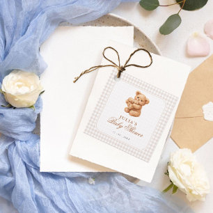 Étiquettes Cadeau Petit ours en gingham marron Baby Shower