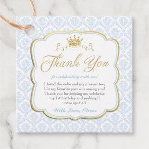 Étiquettes Cadeau Petit Prince Bleu Damas Gold Merci Couronne