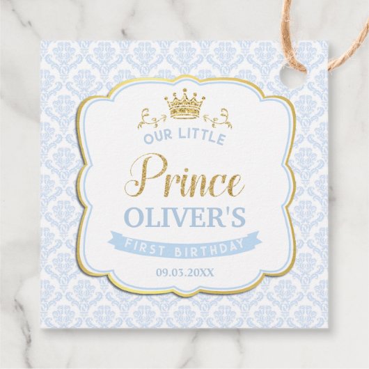 Étiquettes Cadeau Petit Prince Bleu Damas Gold Merci Couronne (Dos)