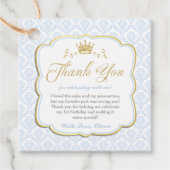 Étiquettes Cadeau Petit Prince Bleu Damas Gold Merci Couronne (Devant)