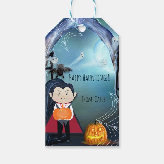 Étiquettes-cadeau Petit Vampire Dracula Faveur de fête d'Halloween (Devant)