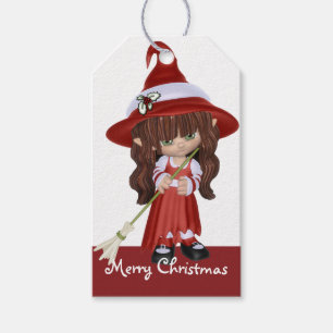 Étiquettes-cadeau Petite Brunette sorcière de Noël -