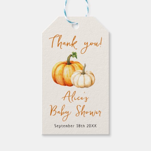 Étiquettes-cadeau Petite Citrouille Rustique Automne Bébé Shower (Devant)
