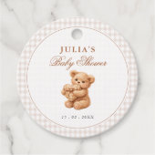 Étiquettes Cadeau Petite Fête de Naissance Ourson Marron Gingham (Devant)