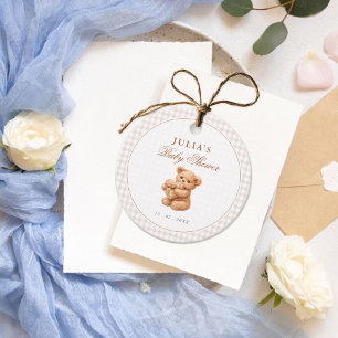 Étiquettes Cadeau Petite Fête de Naissance Ourson Marron Gingham