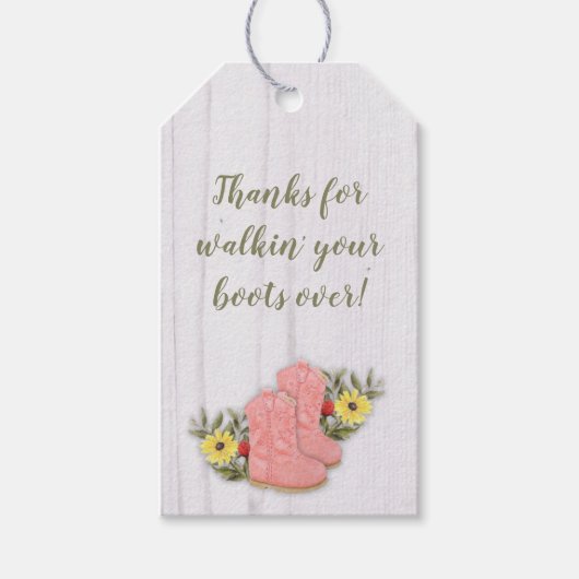 Étiquettes-cadeau Petite fille Bootie Baby shower en bois blanc (Devant)