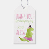 Étiquettes-cadeau Petite fille Dinosaur Tutu Rose Vert Anniversaire (Devant)