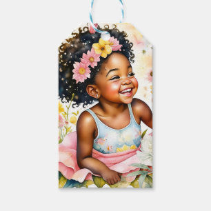 Étiquettes-cadeau Petite fille en fleurs roses Anniversaire personna