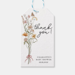 Étiquettes-cadeau Petite fille Fleur sauvage Baby shower blanc Merci