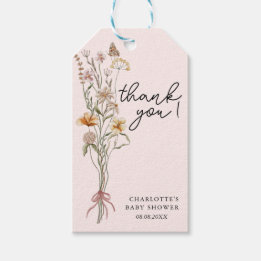 Étiquettes-cadeau Petite fille Fleur sauvage Baby shower rose Merci