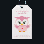 Étiquettes-cadeau Petite-fille Premier anniversaire Cute Pink Owl<br><div class="desc">Balise cadeau de la petite fille Premier anniversaire mignonne Chouette rose</div>