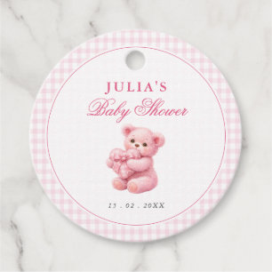 Étiquettes Cadeau Petite Ourson Rose à Carreaux Baby Shower