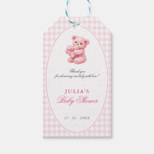 Étiquettes-cadeau Petite Ourson Rose à Carreaux Baby Shower