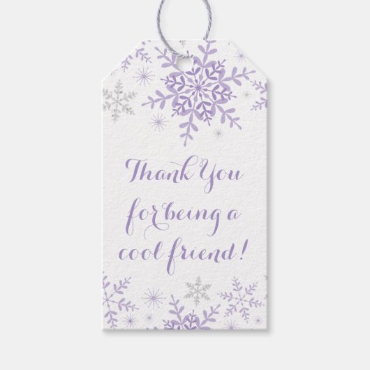 Étiquettes-cadeau Petite Parties scintillant d'argent pourpre flocon (Devant)