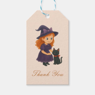 Étiquettes-cadeau Petite Sorcière & Chat Fête Prénatale Halloween