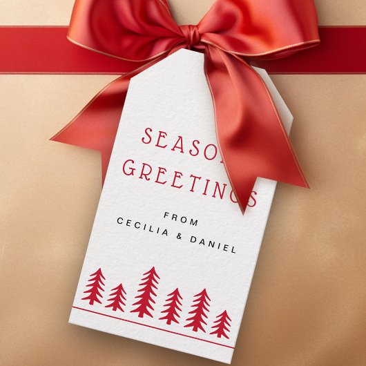 Étiquettes-cadeau Petits arbres de Noël mignons rouge blanc