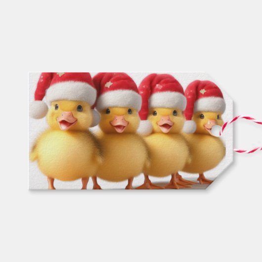 Étiquettes-cadeau Petits canards mignons avec chapeaux santa (Devant (Horizontal))