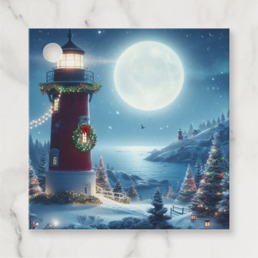 Étiquettes Cadeau Phare de Noël nautique (Devant)