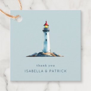 Étiquettes Cadeau Phare Minimaliste Bleu Calme